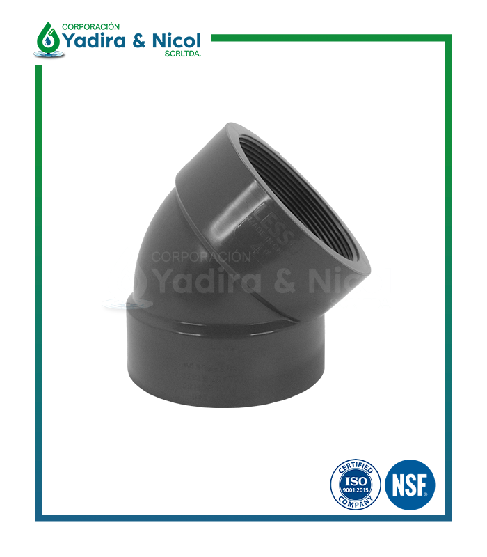 CODO DE 45° CON ROSCA PVC SCH-80 LESSO