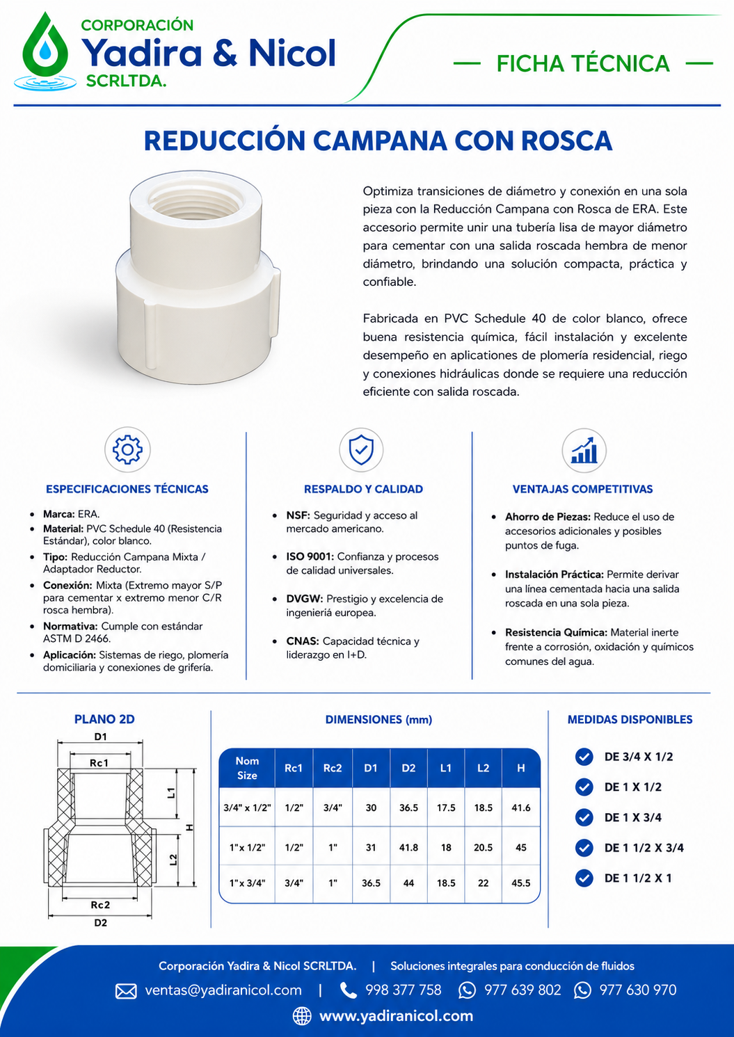 REDUCCIÓN CAMPANA BLANCO CON ROSCA PVC ERA
