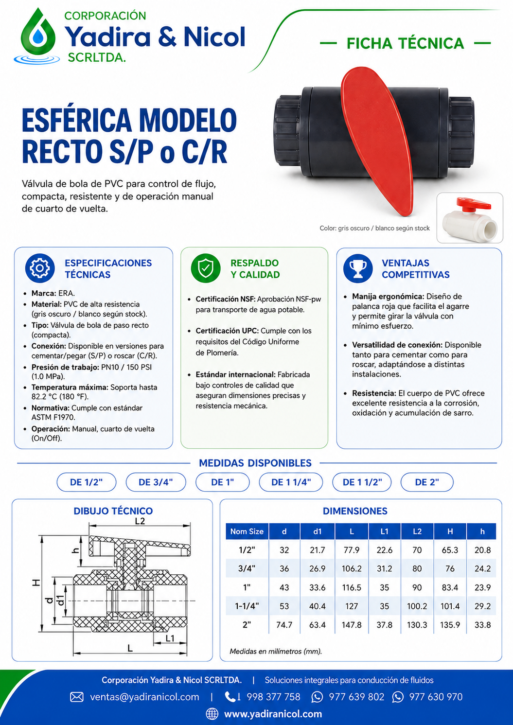 ESFERICA TIPO SANKING GRIS A PRESIÓN PVC SCH-80 ERA