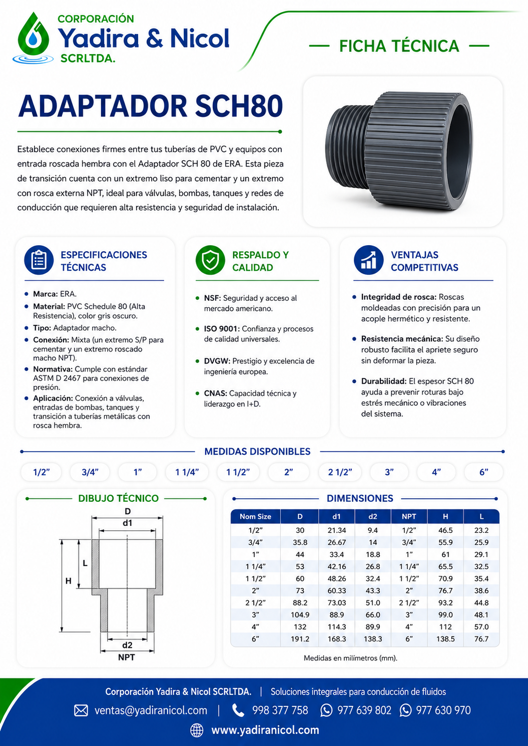 ADAPTADOR UPR PVC SCH-80 ERA