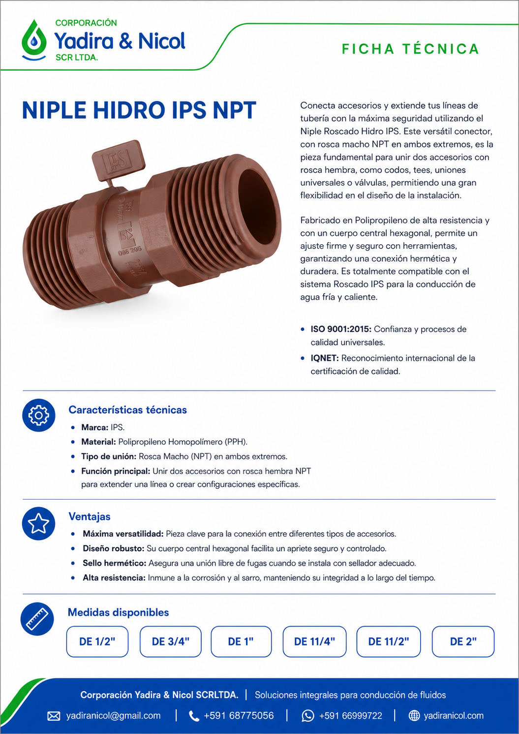 NIPLE CON ROSCA HIDRO PPH IPS