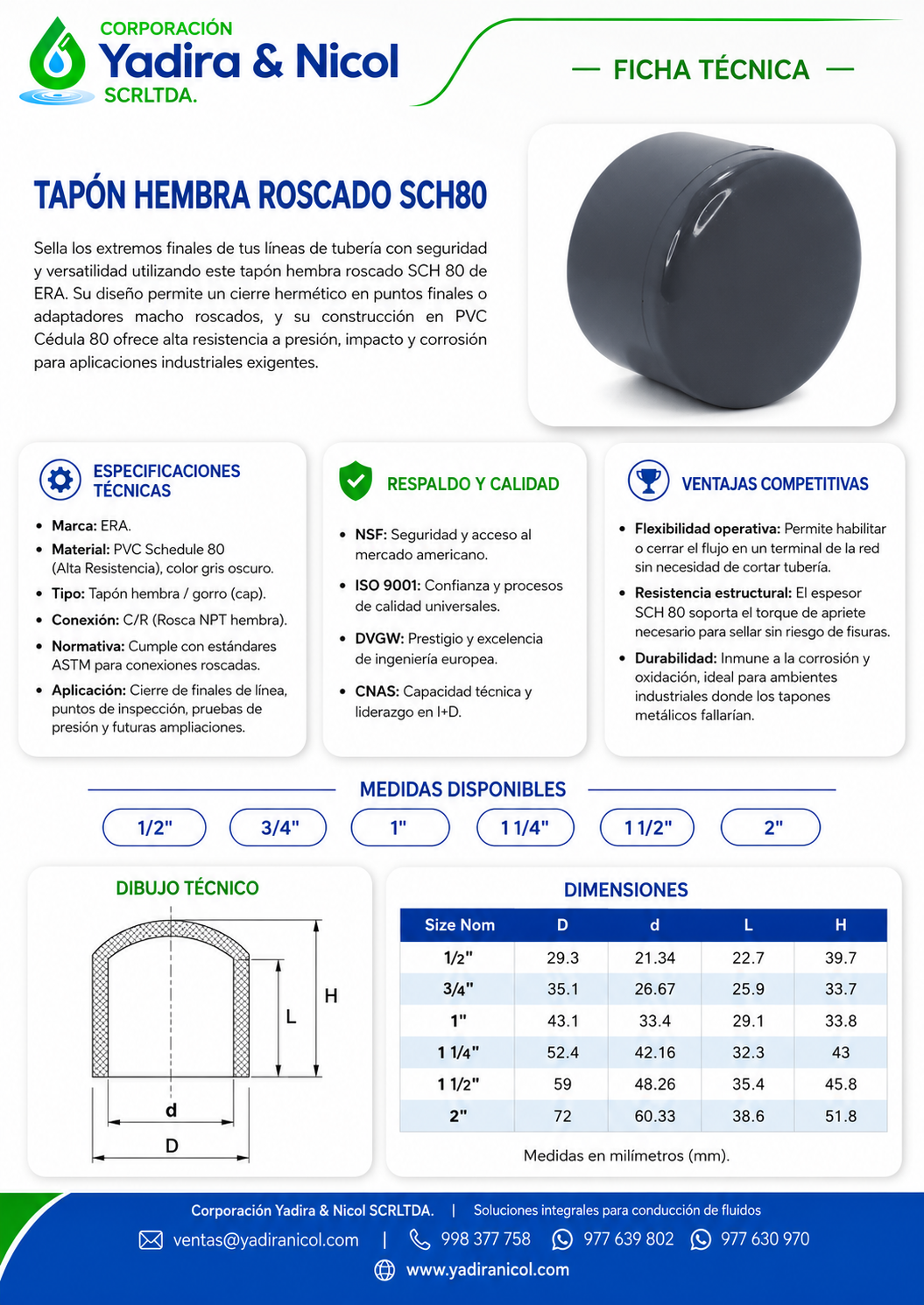TAPON HEMBRA CON ROSCA PVC SCH-80 ERA