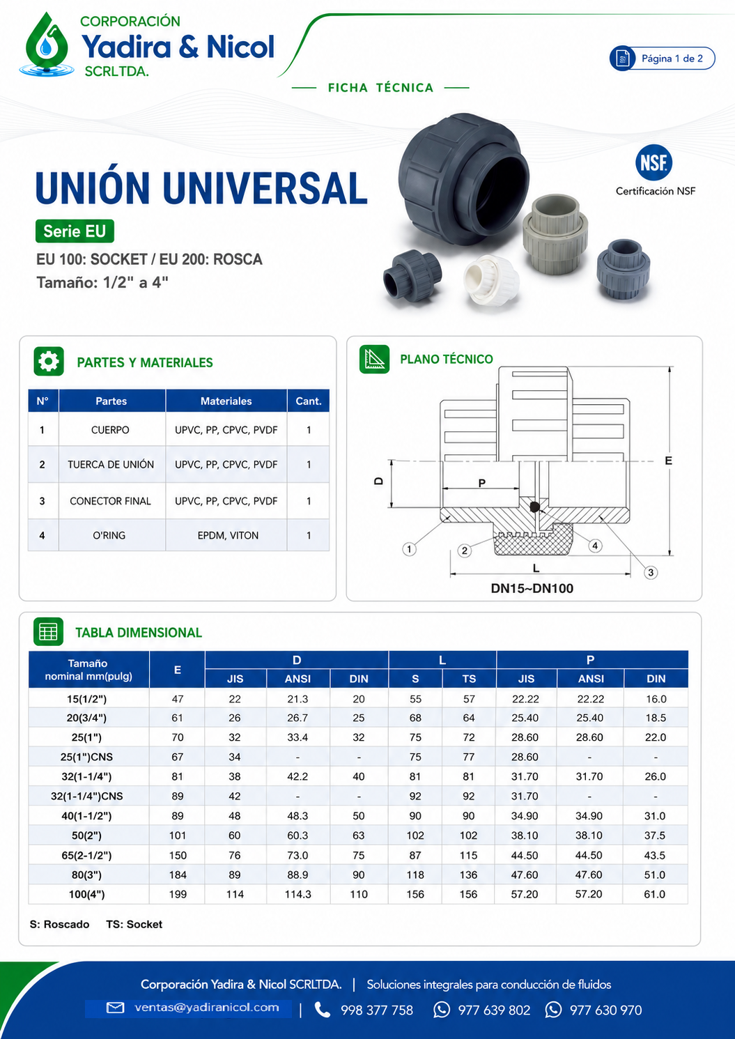 UNIÓN UNIVERSAL BLANCA A PRESIÓN PVC SH-DFP