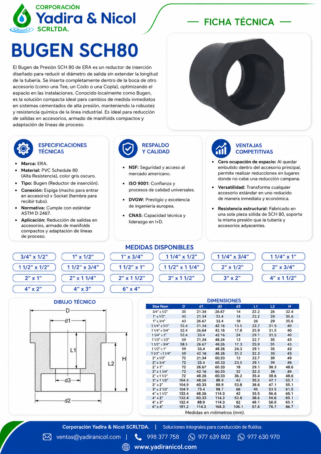 REDUCCIÓN BUGEN A PRESIÓN PVC SCH-80 ERA