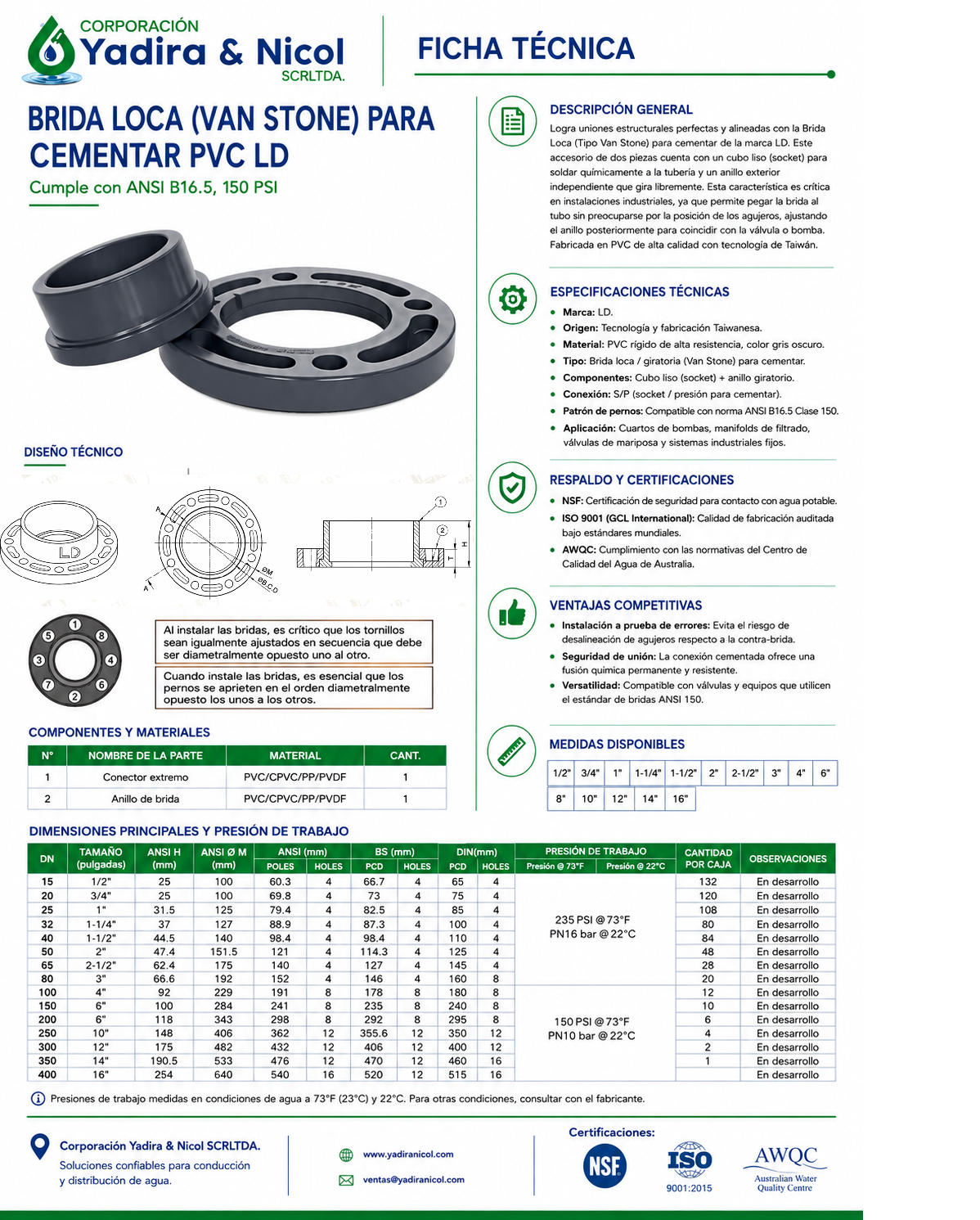 BRIDA LOCA A PRESIÓN PVC LD