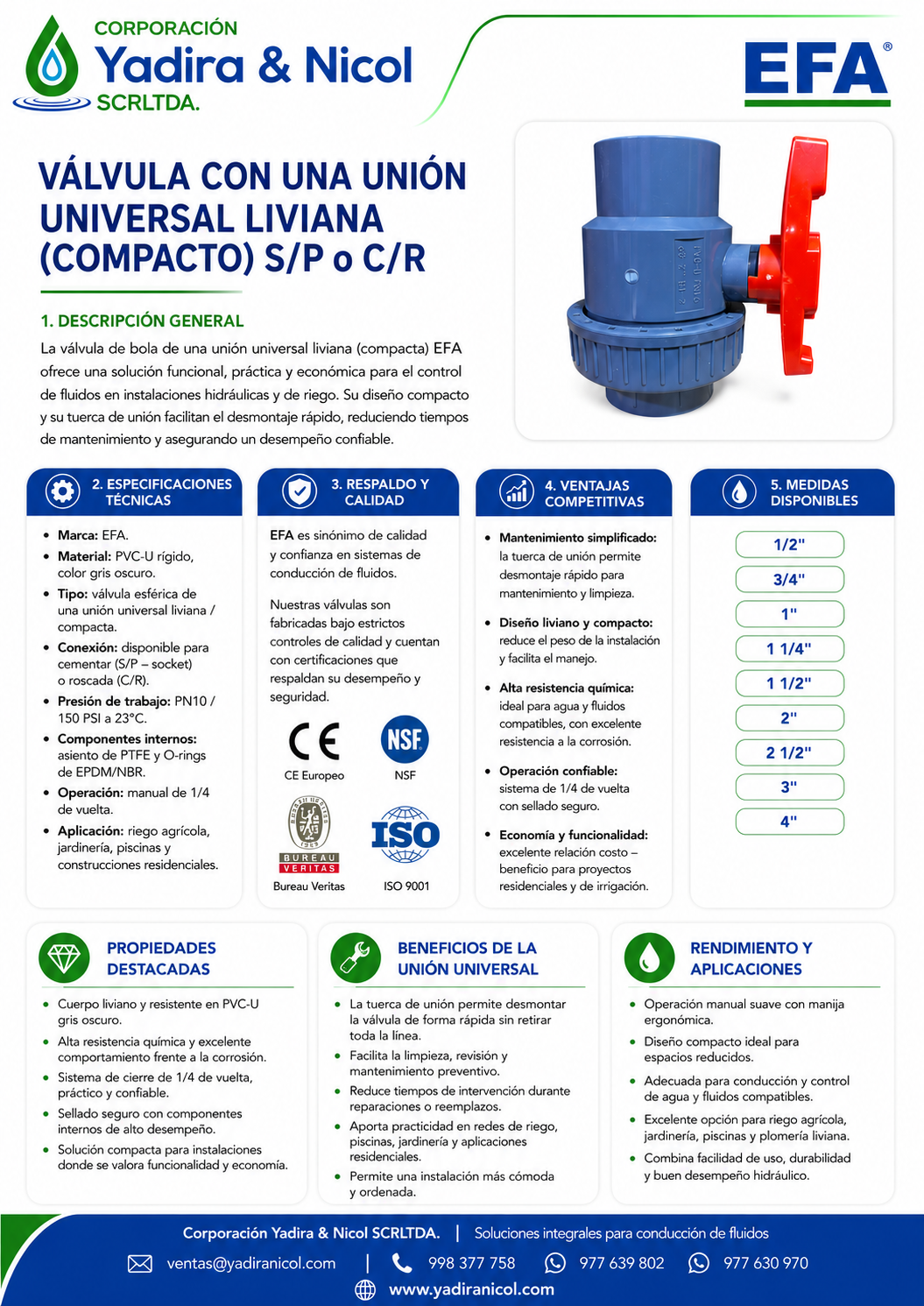 VÁLVULA CON UNA UNIVERSAL COMPACTA A PRESION PVC ERA